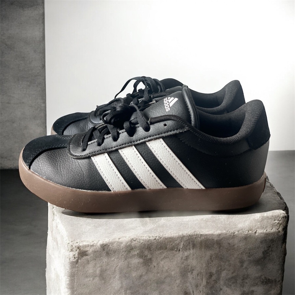 Adidas VL Court 3.0 K Black White Gum Sneakers Youth Size 4 / Women's 6